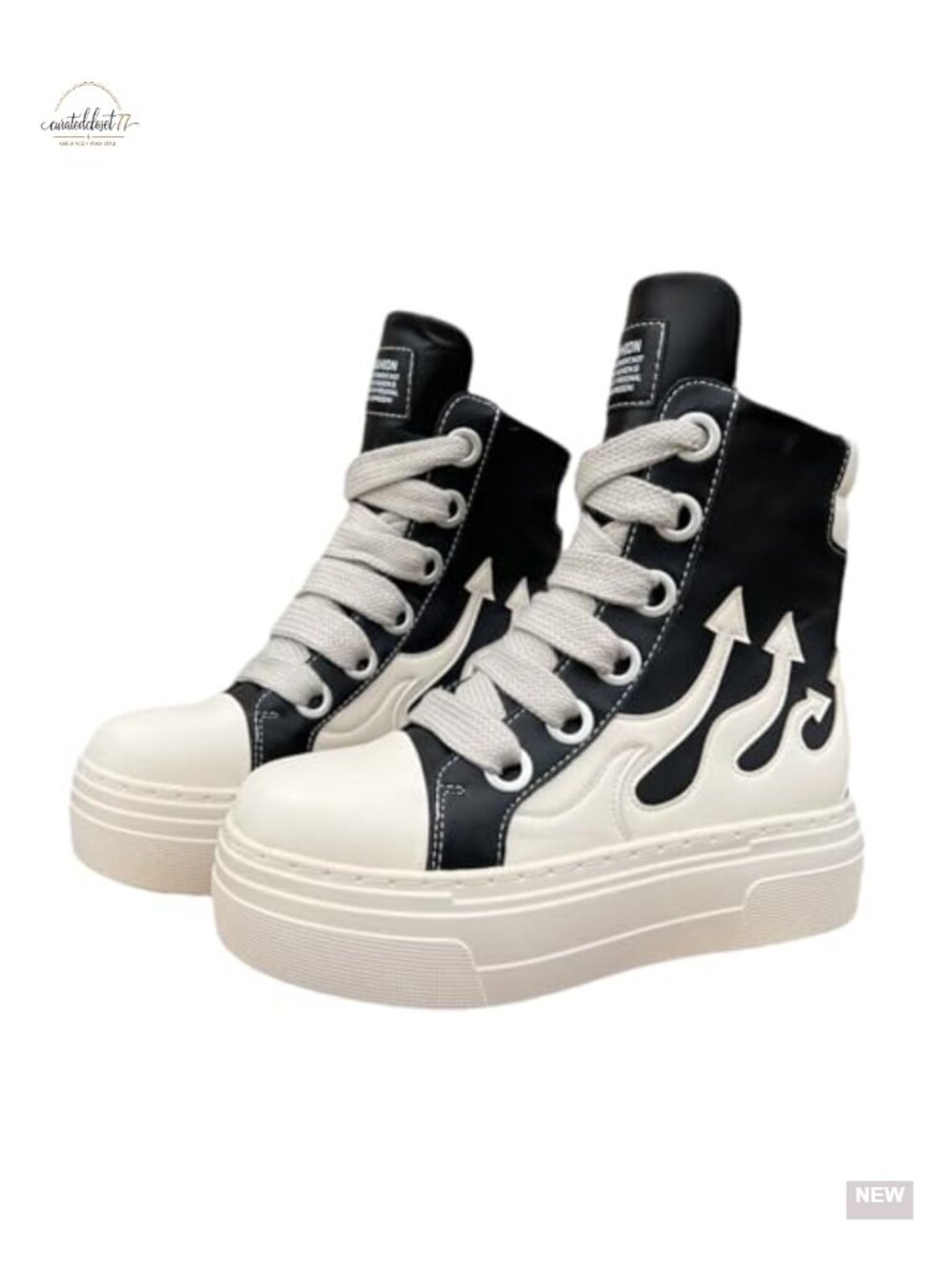 Unisex Platform Sneakers PU Leather High Top Chunky Sole Street Fashion